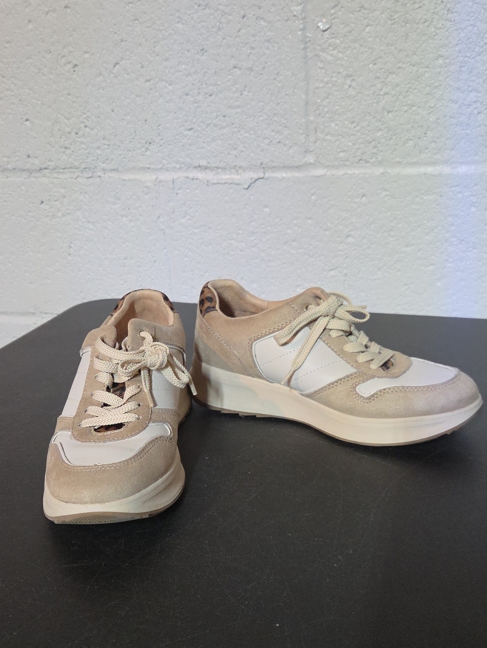 Neutral Beige & White Platform Sneakers - Women's Casual Lace-Up